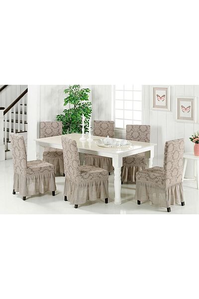 HEYTGAH Κάλυμμα καρέκλας Luxury Jacquard - 6 τμχ, με ελαστική και πλενόμενη φούστα, κάλυμμα σε χρώμα πέτρας