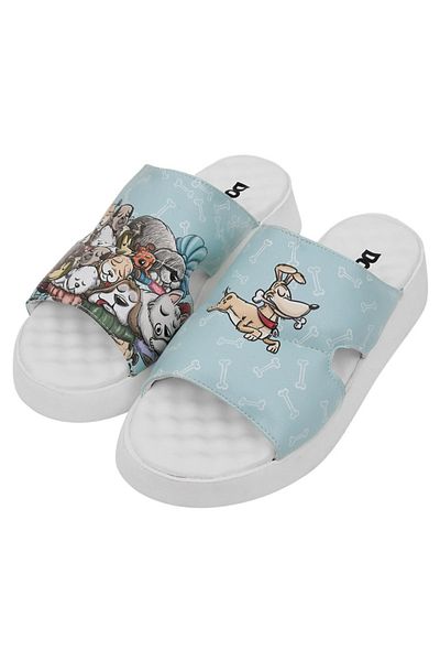 Dogo Women's Vegan Leather Turquoise Slippers - Sleeping Dogs Design