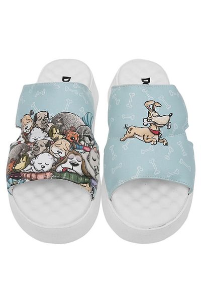 Dogo Women's Vegan Leather Turquoise Slippers - Sleeping Dogs Design