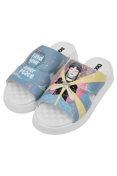 Dogo Women's Vegan Leather Blue Slippers - Find Your Inner Peace Design