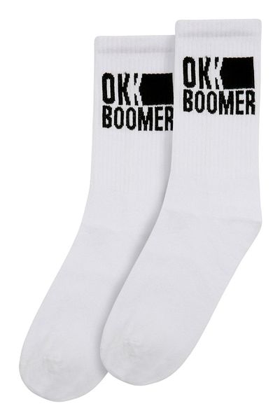 Dogo Unisex Vegan Λευκές Κάλτσες - Ok Boomer Design