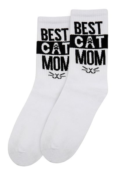 Dogo Unisex Vegan Λευκές Κάλτσες - Καλύτερο σχέδιο Cat Mom