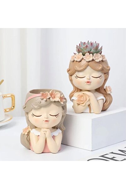 FLORADA Yeni Model Prenses Kızlar Dekoratif 2'li Sukulent Saksı Seti
