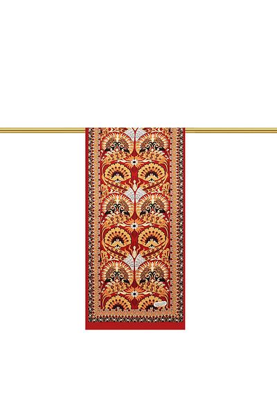 Bursa İpek Red Gold Peacock Narrow Silk Scarf