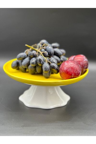MeGgDecor Colorful Yellow Pedestal fruit plate presentation bowl cake stand Diameter 21cm height 10 cm