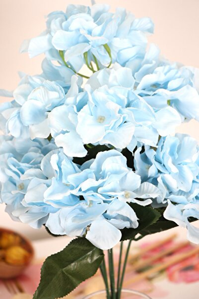 Yapay Çiçek Deposu Yapay 7 Dallı Ortanca Demeti 35 cm Açık Mavi