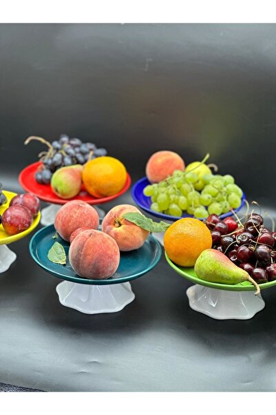 MeGgDecor Rengarenk Açık Yeşil Ayaklı meyvelik sunum kasesi kek standı Çap 21cm yükseklik 10 cm