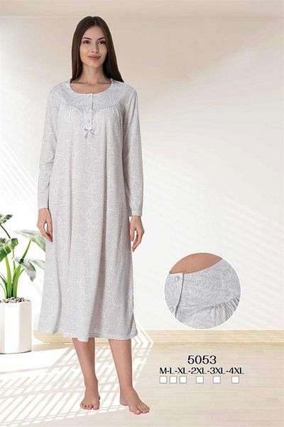 Lohussa Women's Plus Size (Oversize) Powder Long Sleeve Cotton Combed Nightgown