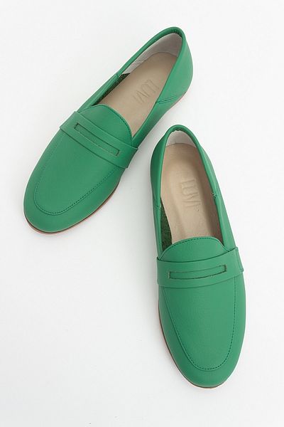LuviShoes F05 Damen-Ballerinas aus echtem Leder in grüner Haut