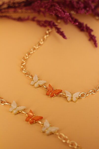 2-Piece Butterfly Design Gold Plated Non-Darkening Women's Necklace and Bracelet Set