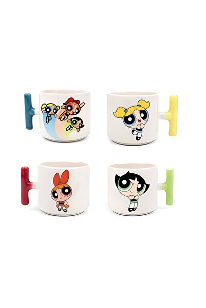 GünayStore POWERPUFF GİRLS KARAKTER BASKILI RENKLİ T KULP'LU NESCAFE & LATTE 4 LÜ FİNCAN SET