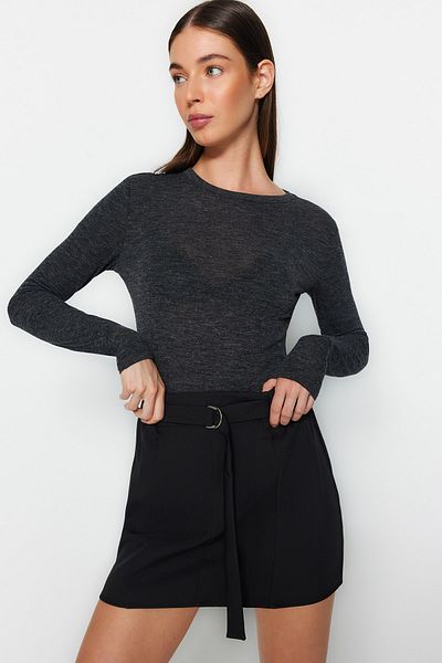 Trendyol Collection Black Belt Detailní A-line mini tkaná sukně TWOAW24ET00034