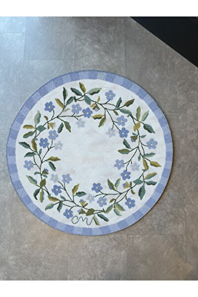 Rugs Modern Halı سجادة مستديرة منسوجة باللونين الأزرق والأبيض Mira 1433