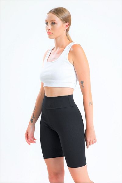 schlank Pantaloni scurti sport negri cu talie înaltă pentru femei