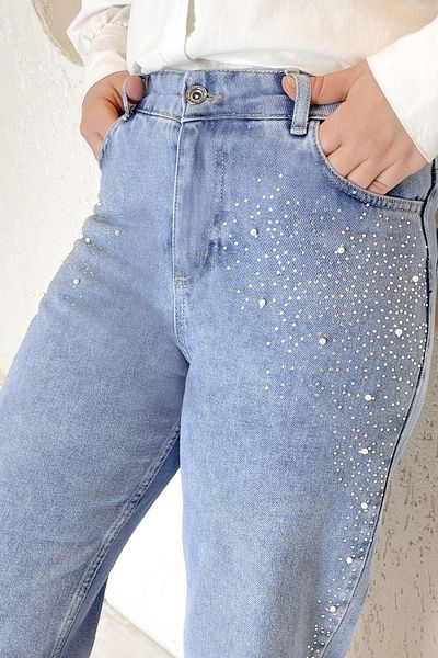 InStyle Pearl Stone Detailed Jeans - Light Blue