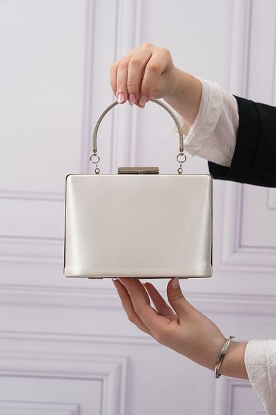 ROZA CANTA Γυναικείο βραδινό φόρεμα Mother of Pearl Satin Clutch Bag Portfolio