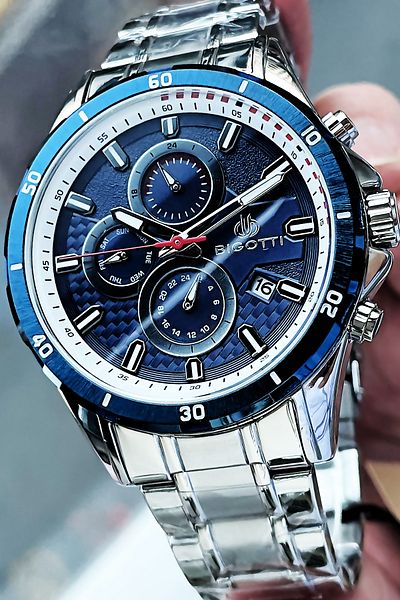 Bigotti Full Steel Men's Wristwatch 5 Atm Water Resistant Silver-Blue Color + Bracelet BME2002C2