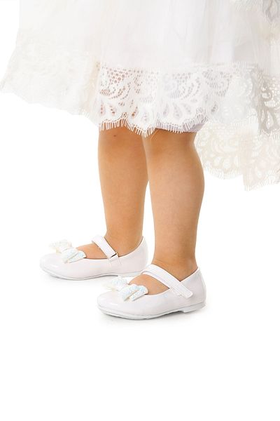 KARAMAZI Girl's Patent Leather Ballerinas - Velcro and Bow, Aegean 200 Model