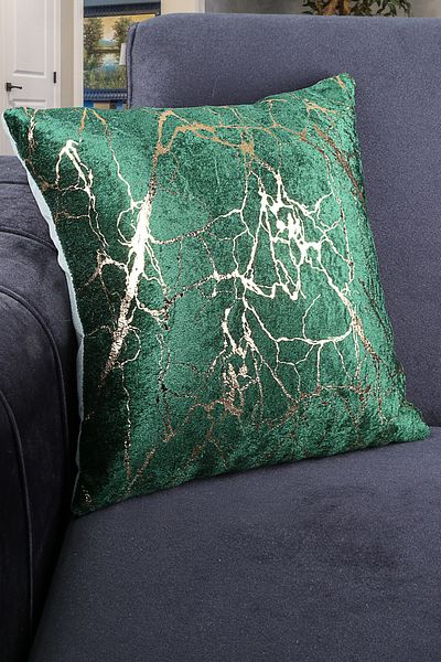 Bonny Home Husă de pernă din catifea italiană, verde, cu foi de aur, țesătură decorativă, țesătură de pernă