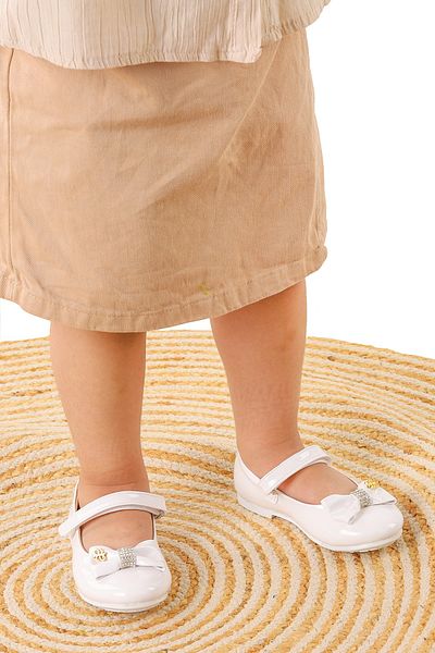 KARAMAZI Balerini din piele lacuita pentru fete - cu velcro si fundita, model Aegean 201