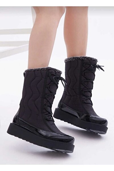 STOKS SHOES STORE Kadın Rahat Kalıp Önü Bağcıklı Içi Kürklü Kar Botu