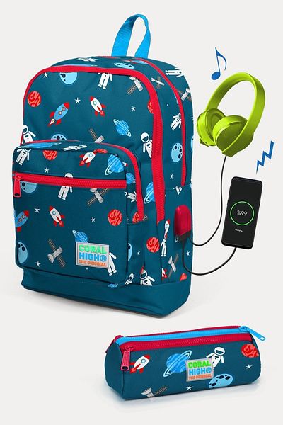 Coral High SET de 2 genți de școală cu model spațial cu USB 0223290
