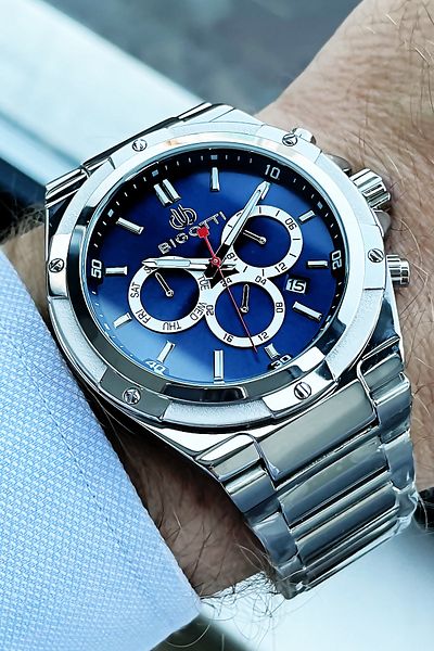 Bigotti Full Steel Men's Wristwatch 5 Atm Waterproof Silver Color + Bracelet Bme2003c4
