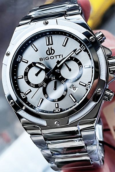 Bigotti Full Steel Men's Wristwatch 5 Atm Waterproof Silver Color + Bracelet Bme2003c2
