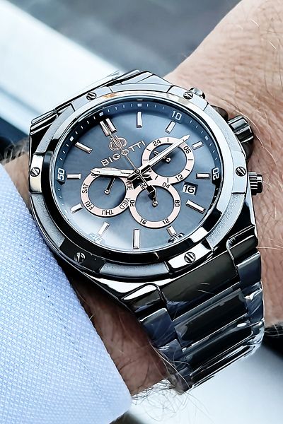 Bigotti Full Steel Men's Wristwatch 5 Atm Waterproof Smoked Color + Bracelet Bme2003c1