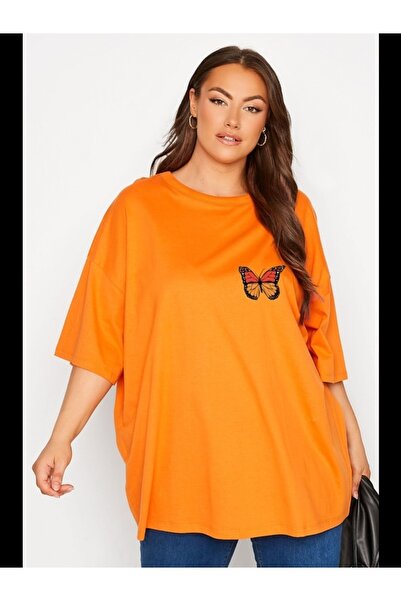 ZEMLİYA Unisex Πορτοκαλί Πορτοκαλί Crew Neck Cotton Oversize