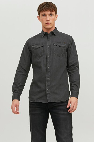Jack & Jones Jjesheridan Black Slim-Fit Men's Denim Shirt - 12138115