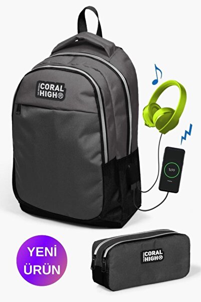 Coral High Kids Koyu Gri Siyah Usb'li 2'li Okul Çanta Seti GOSET0224307