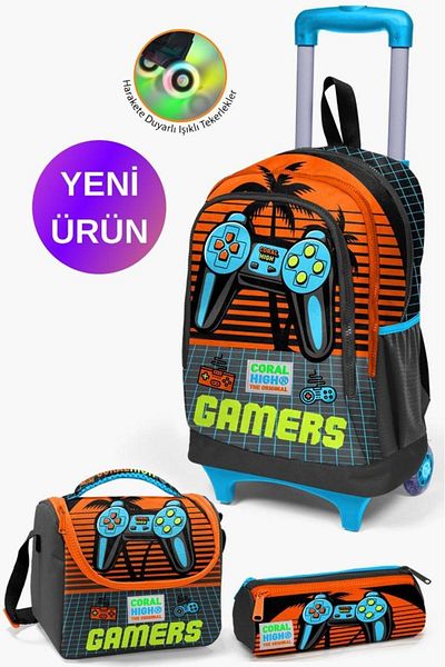 Coral High Set de genți pentru copii, gri portocaliu, cu model pentru jocuri, cu racletă GOSET 0123946