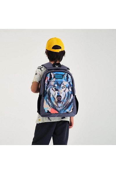 Coral High Kids Gray Black Wolf Patterned 2-Piece School Bag Set GOSET0214404