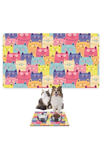 Monnhein سجادة تغذية الحيوانات الأليفة بالطعام والماء، (50×35، قطط ملونة لطيفة)