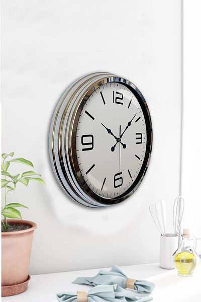 Platin Saat Ceas de perete clasic din metal cromat de 40 cm