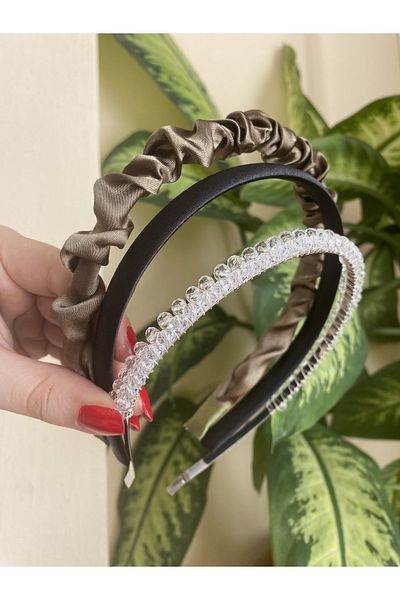 CSR AKSESUAR Set of 3 satin and crystal stone crowns