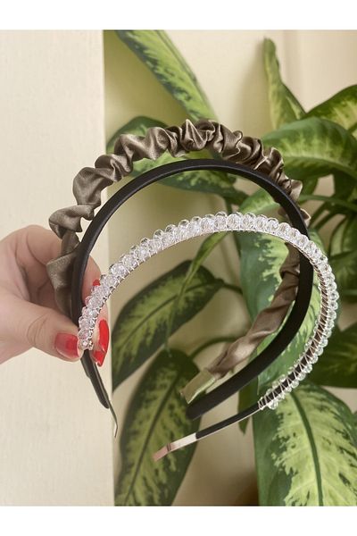 CSR AKSESUAR Set of 3 satin and crystal stone crowns