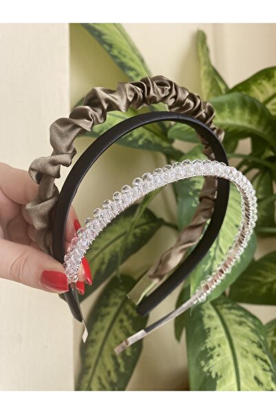 CSR AKSESUAR Set of 3 satin and crystal stone crowns