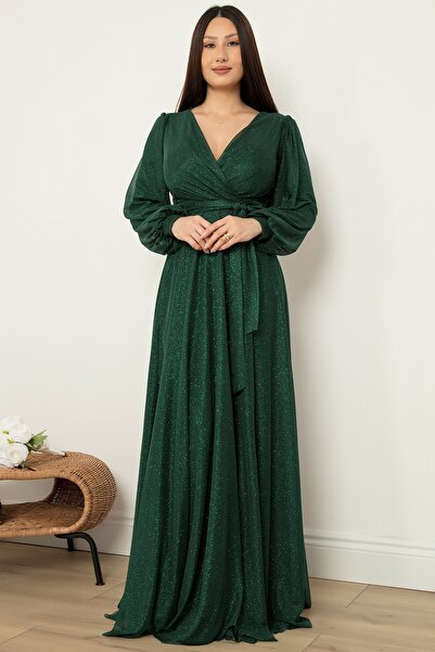 PULLIMM Βραδινό φόρεμα με διπλό γιακά ασημί τούλι 39427