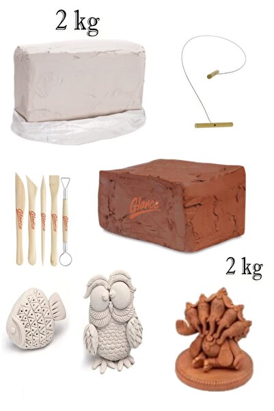 GLANCE Doğal Kırmızı Kil Seramik Çamuru 2 kg Vakumlu Seramik Çamuru Beyaz 2 K...