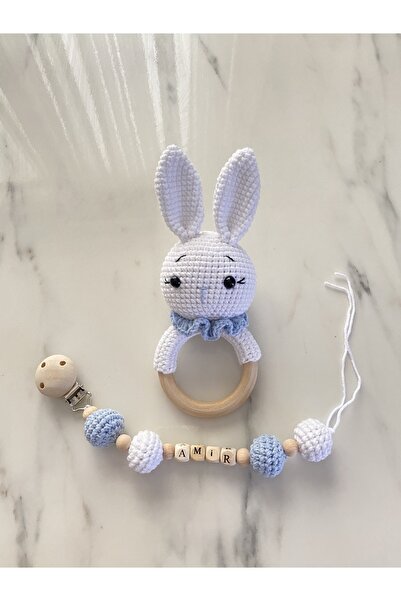 Zey's Amigurumi Amigurumi Organik Oyuncak - Erkek Tavşan Çıngırak Seti