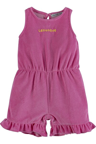 İdilbaby&Mamino Pembe Fırfırlı Nakışlı Yazlık Kız Bebek Şort Tulum 16284