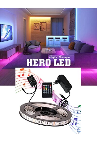 Hero Led 5 Metre Sese Ve Müziğe Duyarlı Rgb Şerit Led Set