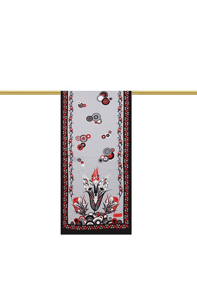 Bursa İpek Gray Red Çintemani Narrow Silk Scarf