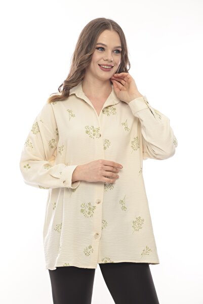 ZARİFSTORE Geniş Kesim Düşük Kol Nakışlı Keten Gömlek