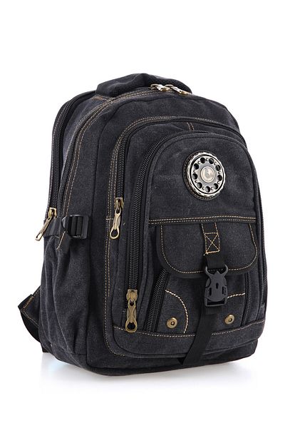 MUCCO Unisex μαύρο σακίδιο πλάτης από καμβά - Αδιάβροχο, με πολλές τσέπες, μοντέλο Ccs51413