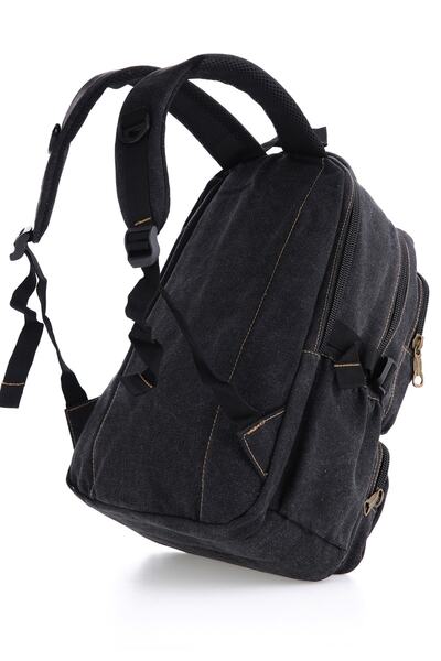DİNGABAGS ÇÇS Siyah Ccs51414 Kanvas Kumaş Unisex Suya Dayanıklı Çok Cepli Sırt Çantası