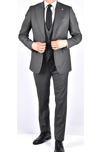 Carutte TK 40 2023-ÇİZGİLİ YELEKLİ SLİMFİT TAKIM ELBİSE/GRİ/54 BEDEN - 6 DROP