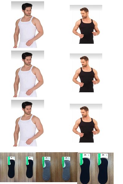Berrak Ανδρικό άσπρο-μαύρο 6" Thin Strap Corded Camisole Tank Top με 6 μπαμπού κάλτσες snekaer δώρο